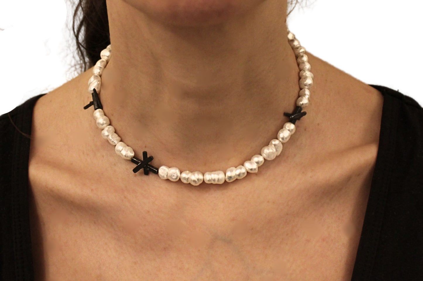 Άστρα - Κολιέ με Μαργαριτάρια & Ασημένια Στοιχεία