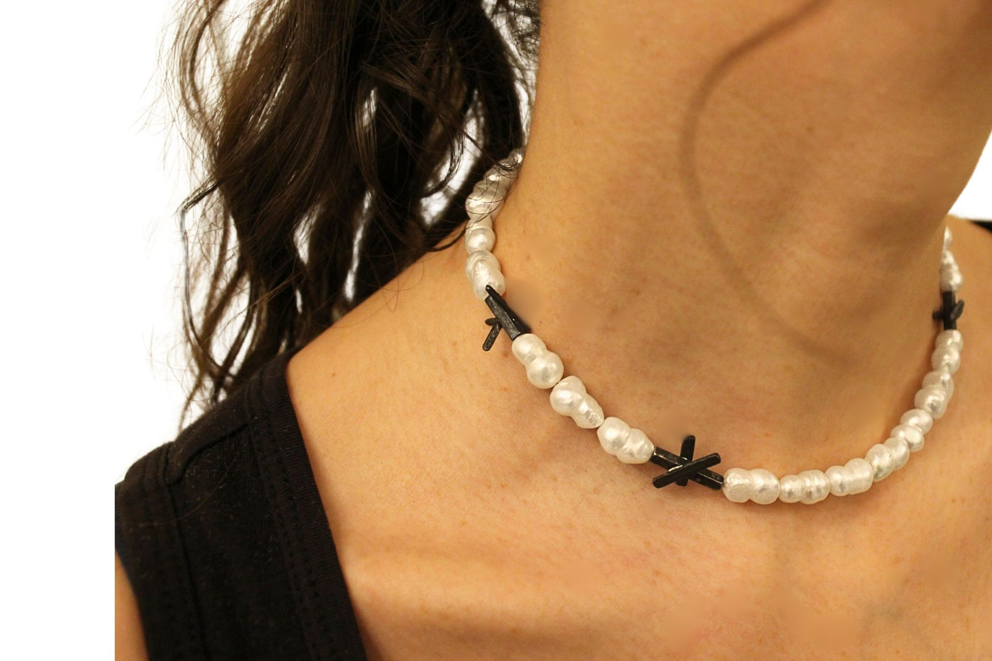 Άστρα - Κολιέ με Μαργαριτάρια & Ασημένια Στοιχεία