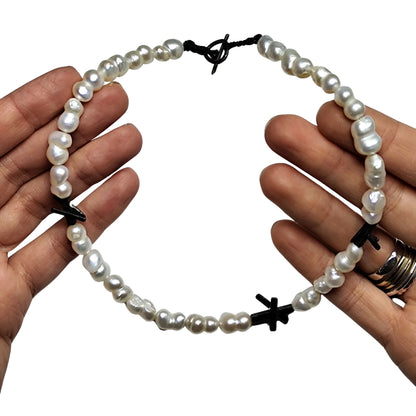 Άστρα - Κολιέ με Μαργαριτάρια & Ασημένια Στοιχεία