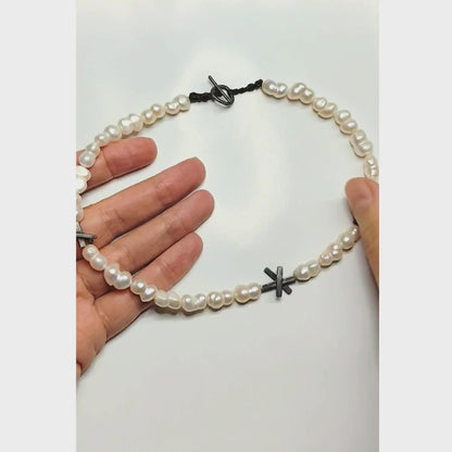 Άστρα - Κολιέ με Μαργαριτάρια & Ασημένια Στοιχεία